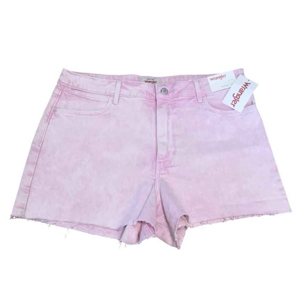Wrangler Womens Size 12 Pink Denim Shorts Raw Hem NWT Stretch Jean Vintage Short